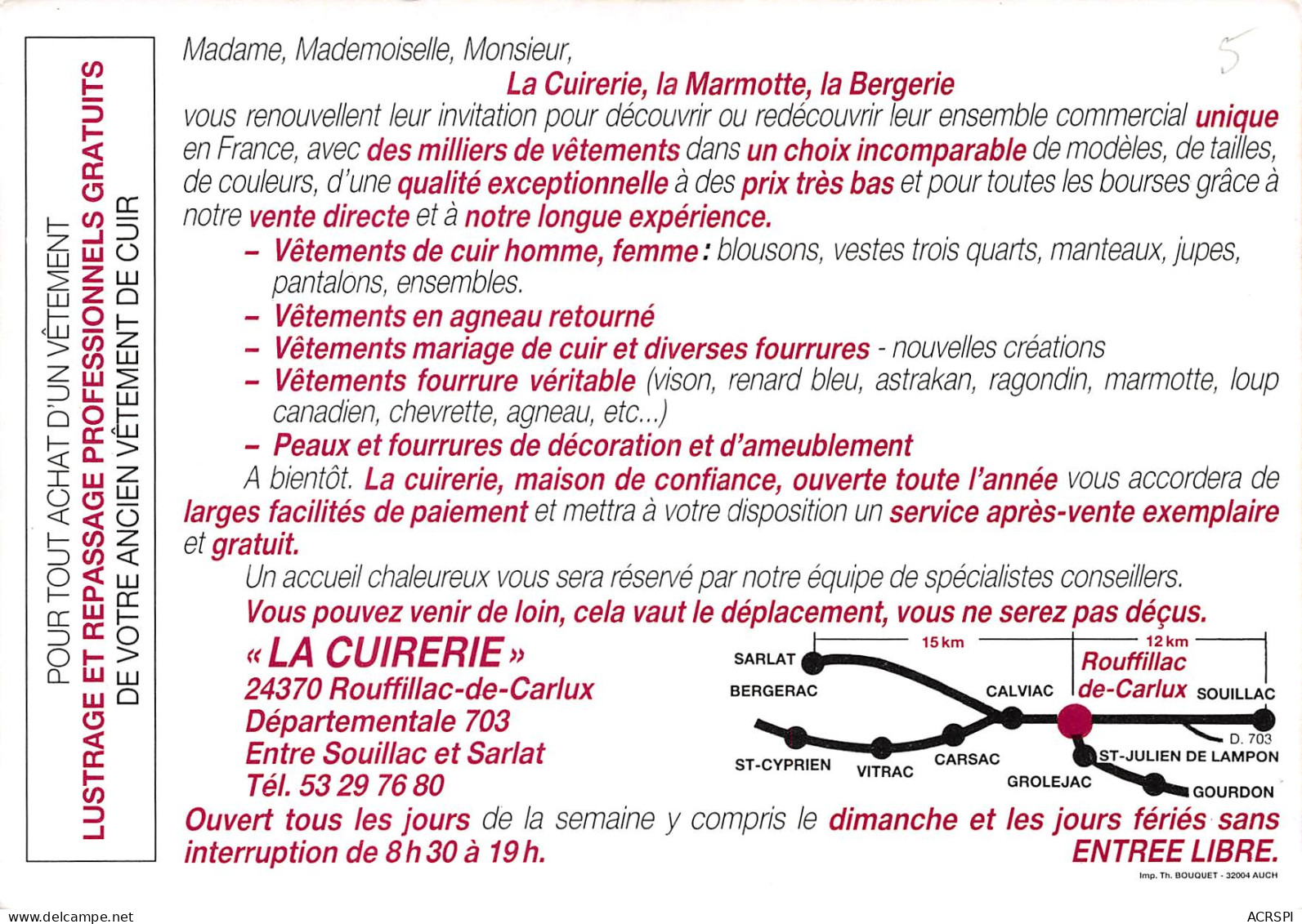 24 ROUFFILLAC DE CARLUX La Cuirerie Entre Souillac Et Sarlat  PUB Publicité  46 (scan Recto Verso)MH2992 - Publicité