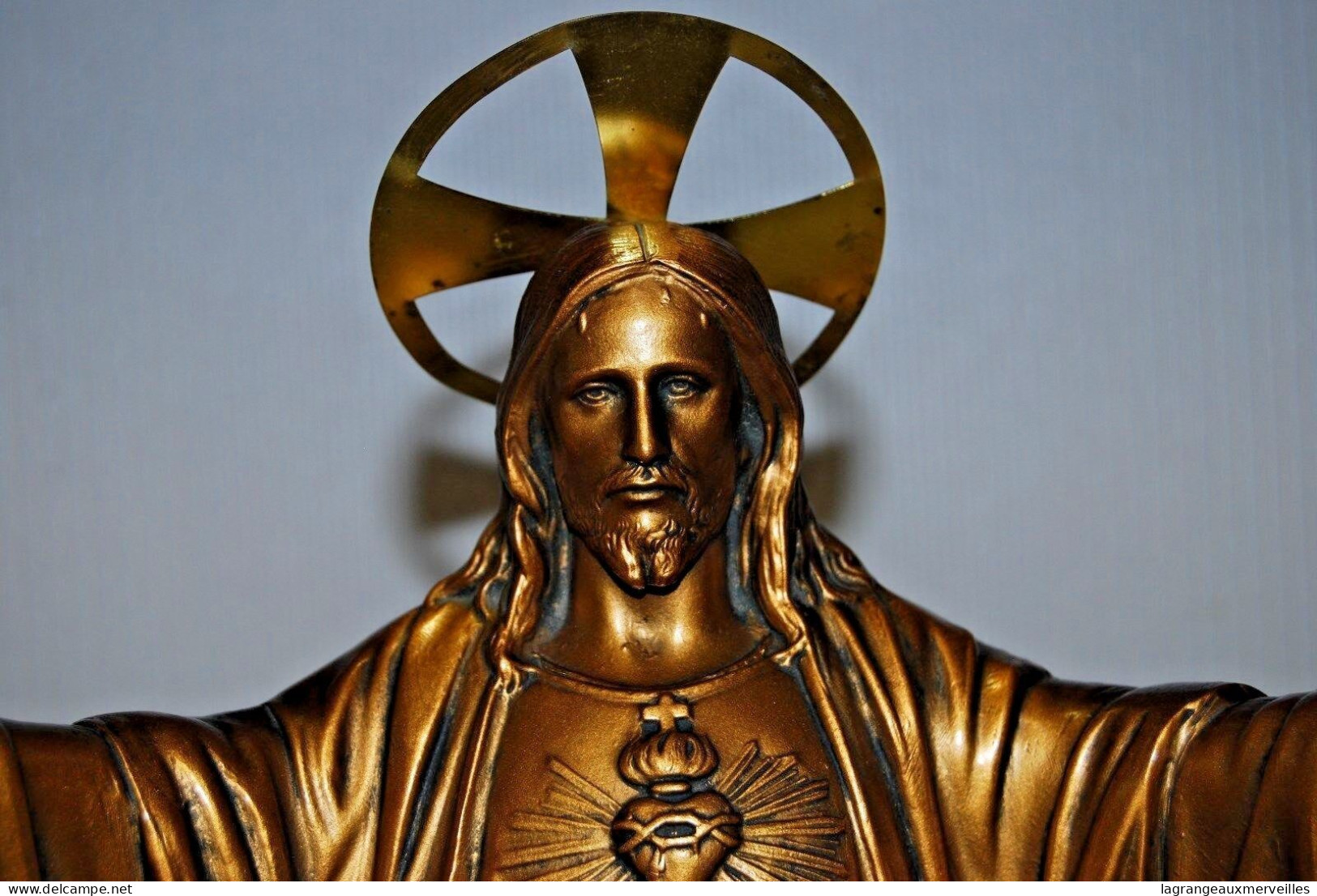 E1 Exceptionnel Christ - Sacré Coeur - Jésus - Crucifix - France étain - Religion &  Esoterik