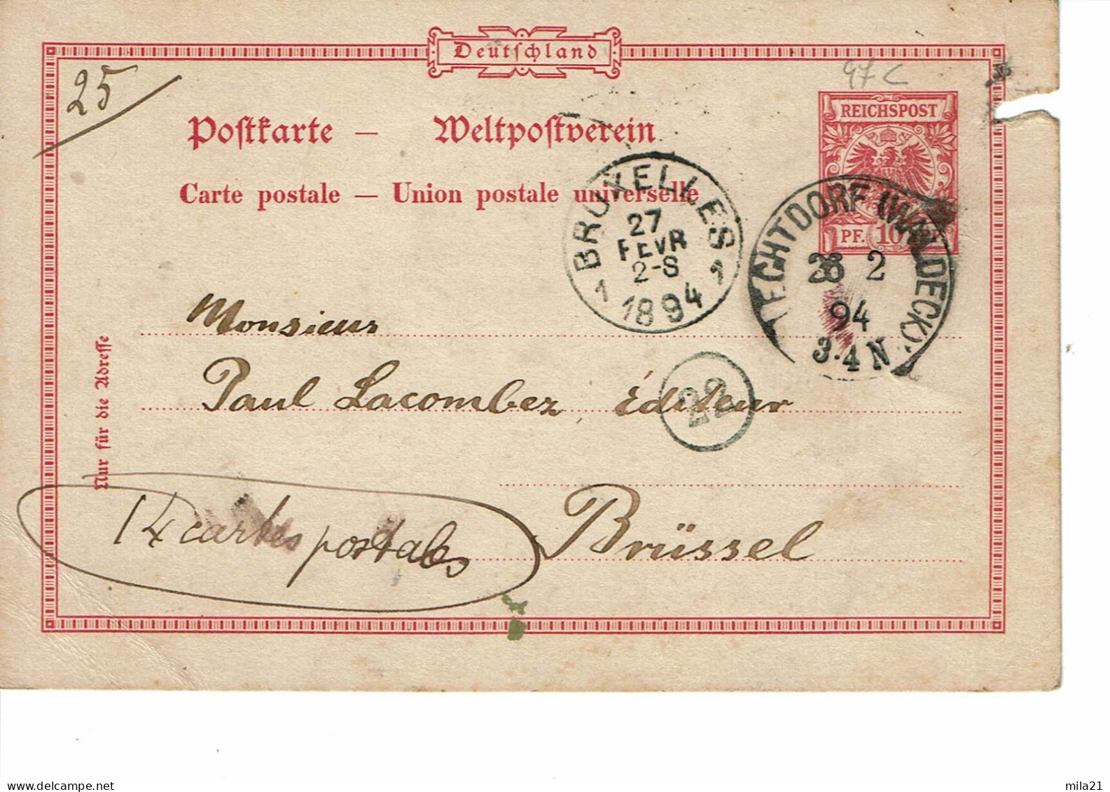 ALLEMAGNE  Entier Postal Type De Timbre 47c - Postcards