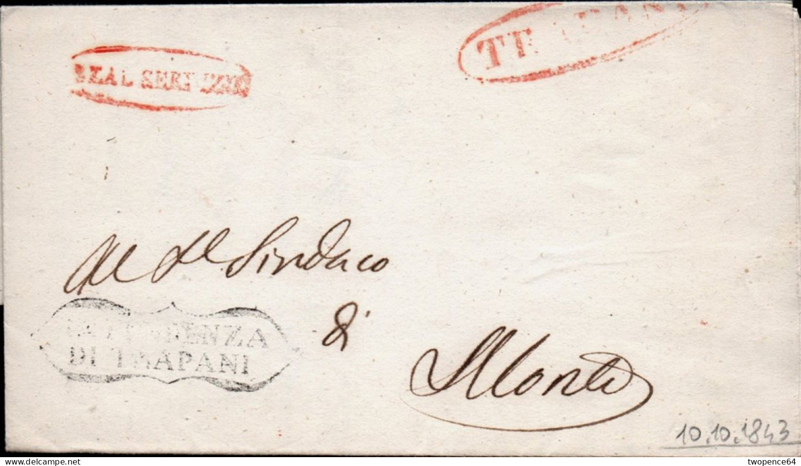 B56 - LETTERA PREFILATELICA DA TRAPANI A MONTE 1843 - 1. ...-1850 Prephilately