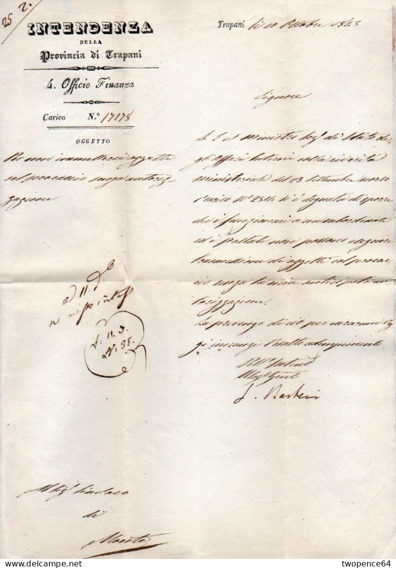 B56 - LETTERA PREFILATELICA DA TRAPANI A MONTE 1843 - 1. ...-1850 Vorphilatelie