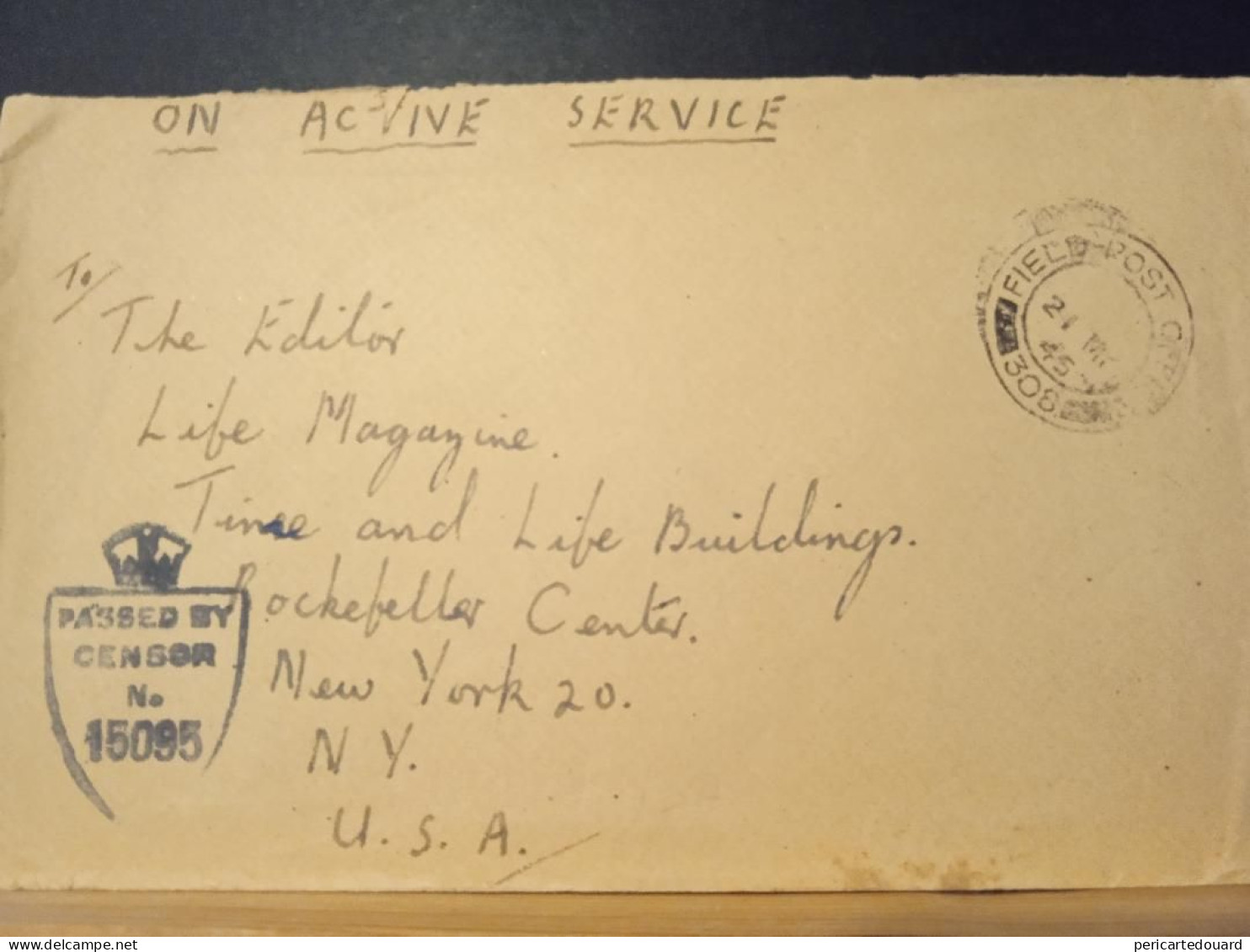 Grande Bretagne FPO 308, 24/05/1945, Passed By Censor N°15095 Pour Les USA Life Magazine - Cartas & Documentos