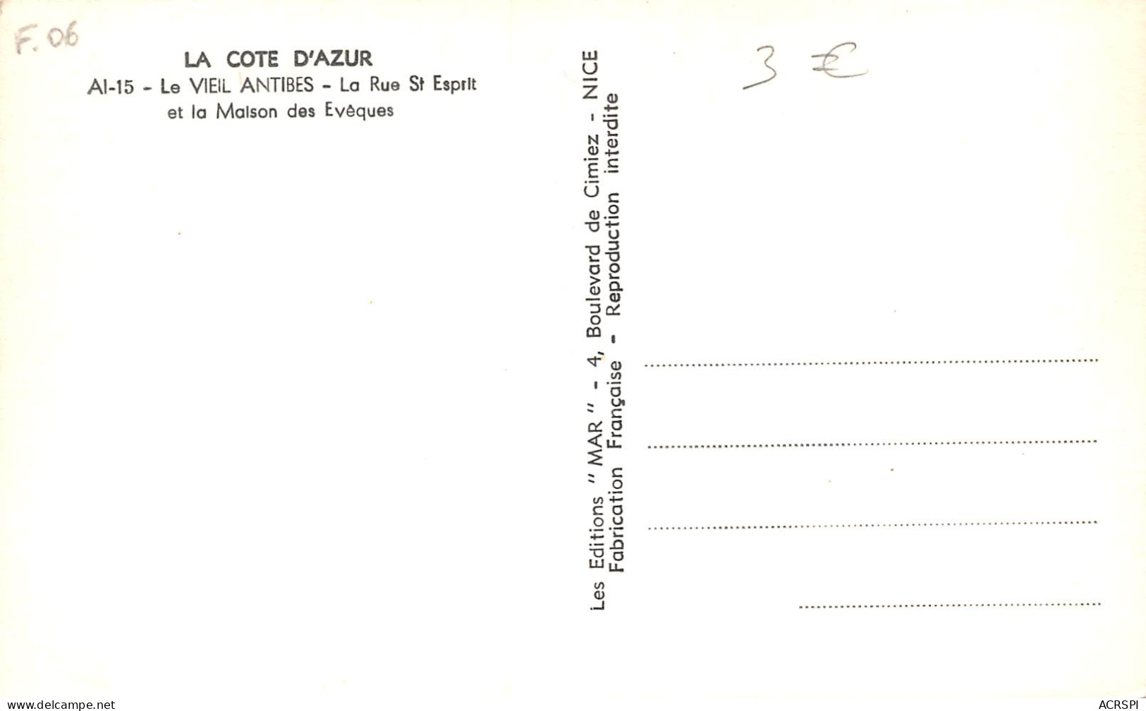 ANTIBES Le Vieil Antibes - La Rue St Esprit  4  (scan Recto Verso)MH2902UND - Antibes - Vieille Ville