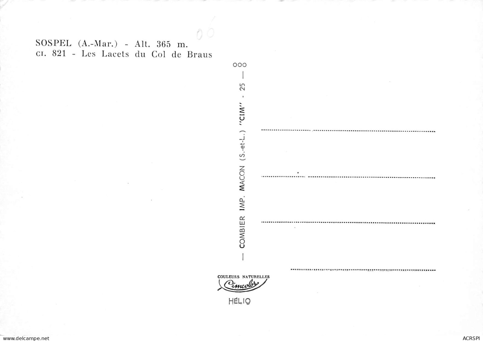 SOSPEL Les Lacets Du Col De Braus  25  (scan Recto Verso)MH2906BIS - Sospel