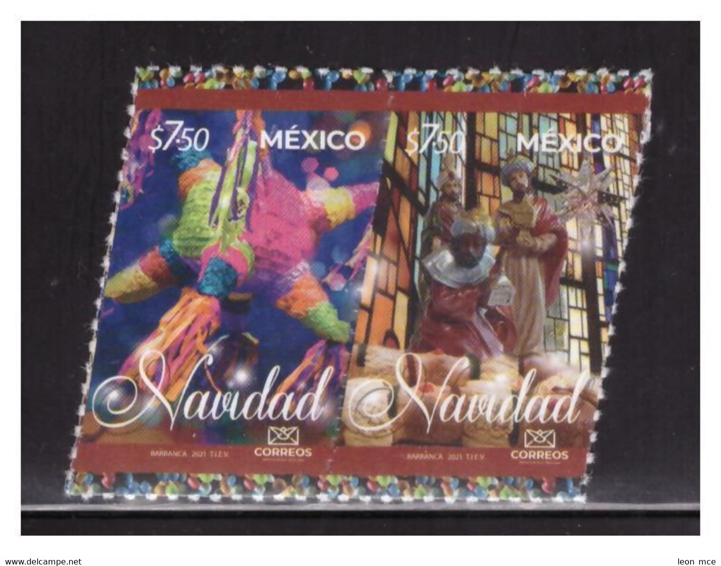 2021 MÉXICO NAVIDAD 2 SELLOS POSTALES AUTOADHERIBLES EN FORMATO ROMBOIDE, CHRISTMAS, WISE KINGS, PIÑATA - Mexiko