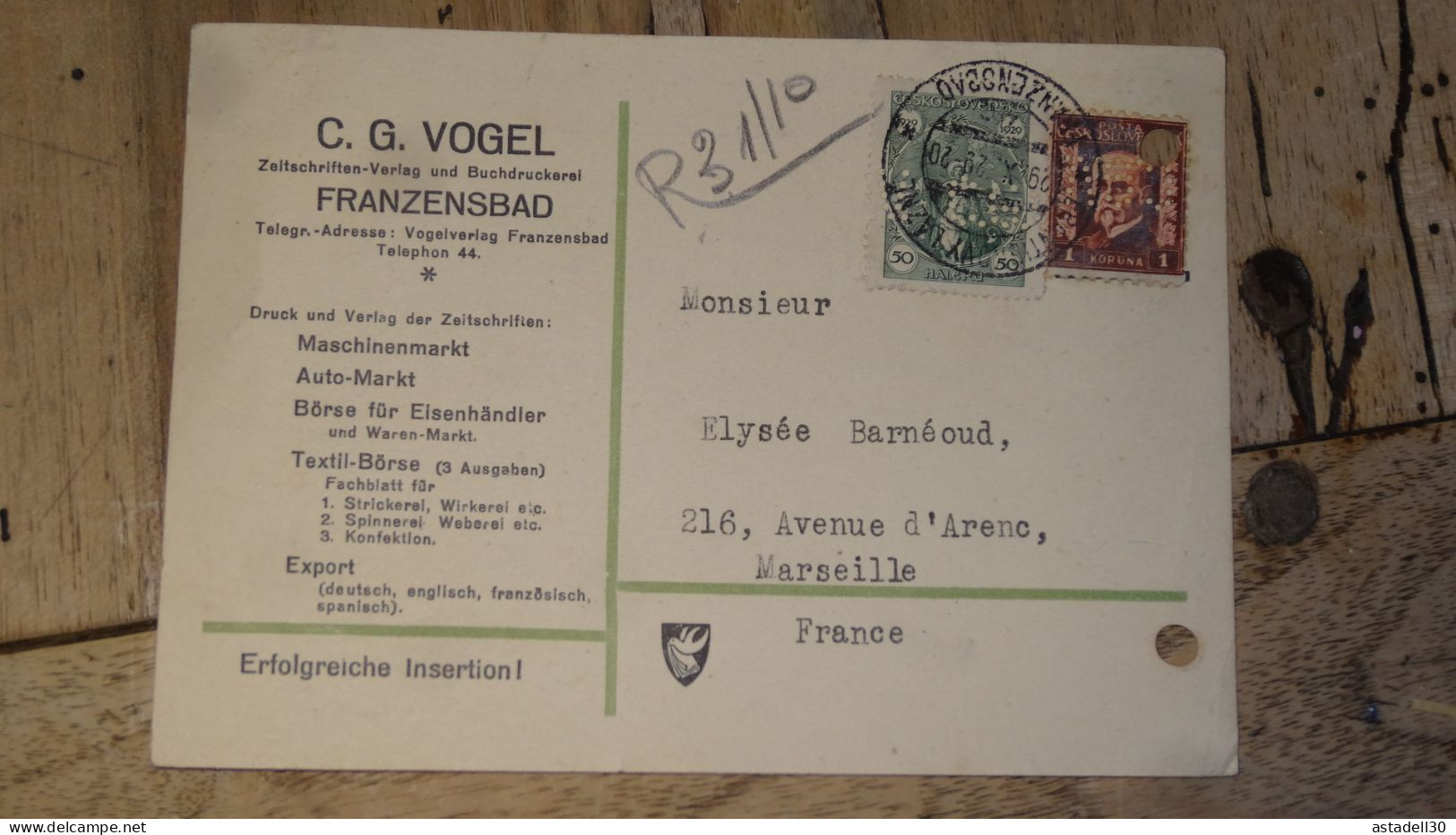 PPC With Perfins Stamps 1929 ............ Boite1 .............. 240424-347 - Brieven En Documenten