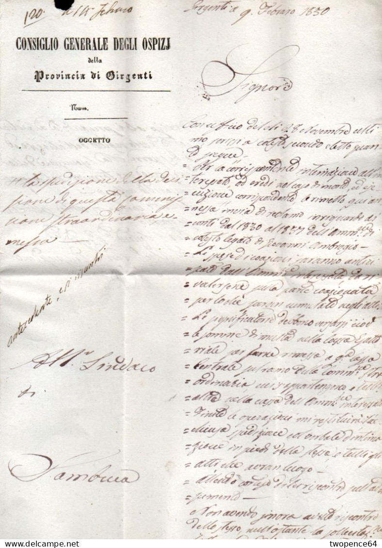 B58 - LETTERA PREFILATELICA DA GIRGENTI A SAMBUCA 1850 - 1. ...-1850 Prefilatelia