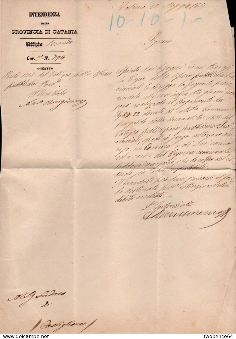 B59 - LETTERA PREFILATELICA DA CATANIA A CASTIGLIONE 1855 - ...-1850 Préphilatélie