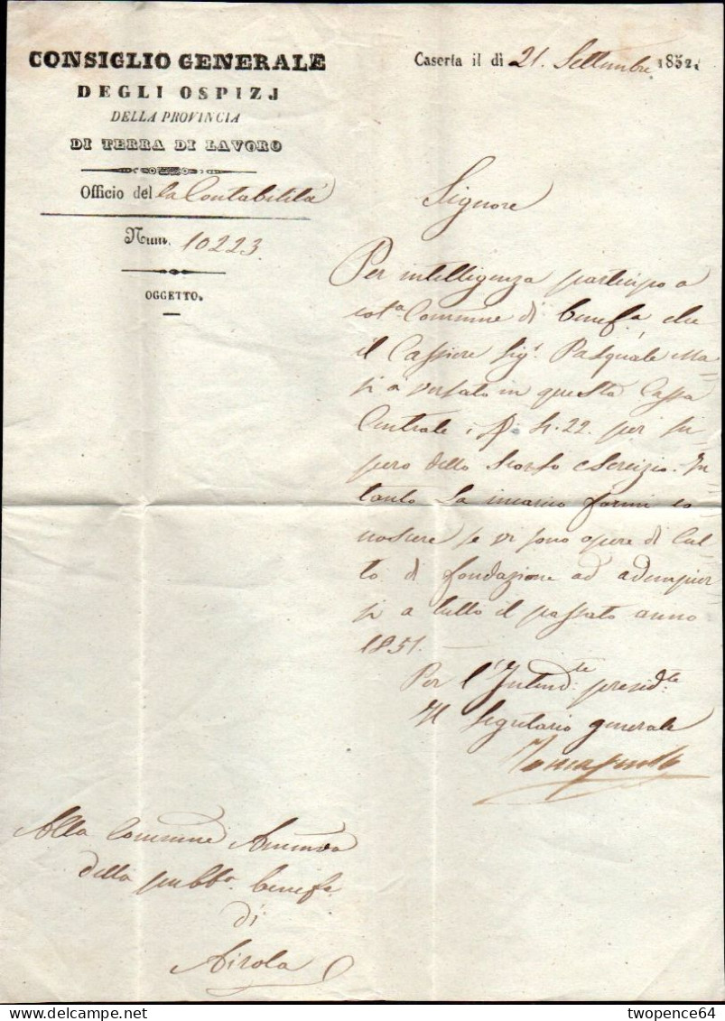 B60 - LETTERA PREFILATELICA DA CASERTA AD AIROLA 1852 - 1. ...-1850 Prefilatelia