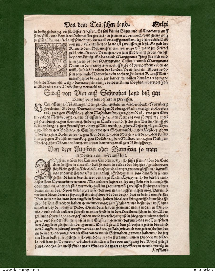 ST-DE LOT N. 5 BLATT PAPIER 1581~ Sebastian Munster  holzschnitt