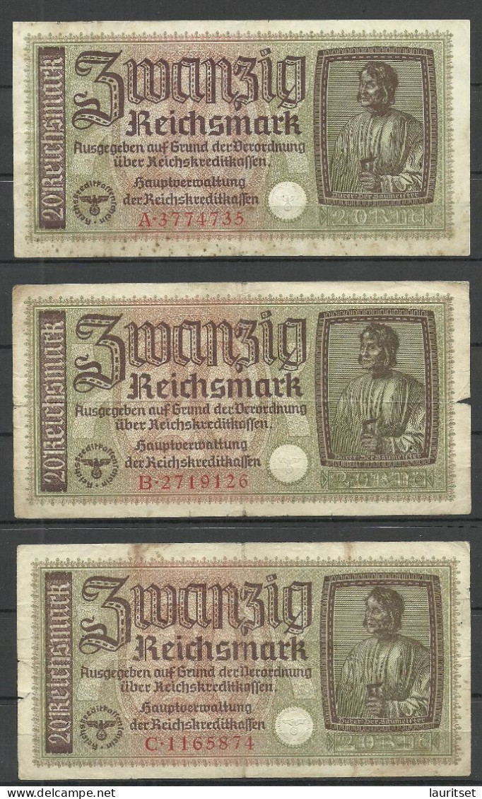 Germany Deutschland Occupation Bank Note 20 Reichsmark Serie A - C - 2. WK