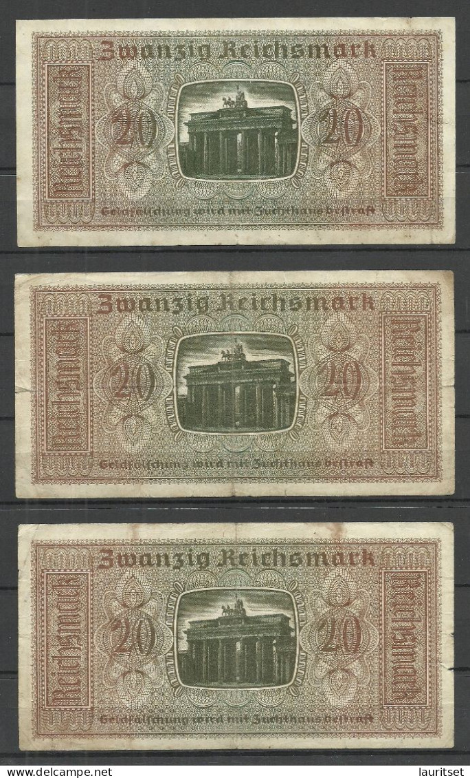 Germany Deutschland Occupation Bank Note 20 Reichsmark Serie A - C - 2° Guerre Mondiale
