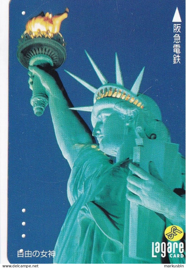 Japan Prepaid Langare Card 3000 - Statue Of Liberty New York USA By Night - Japan