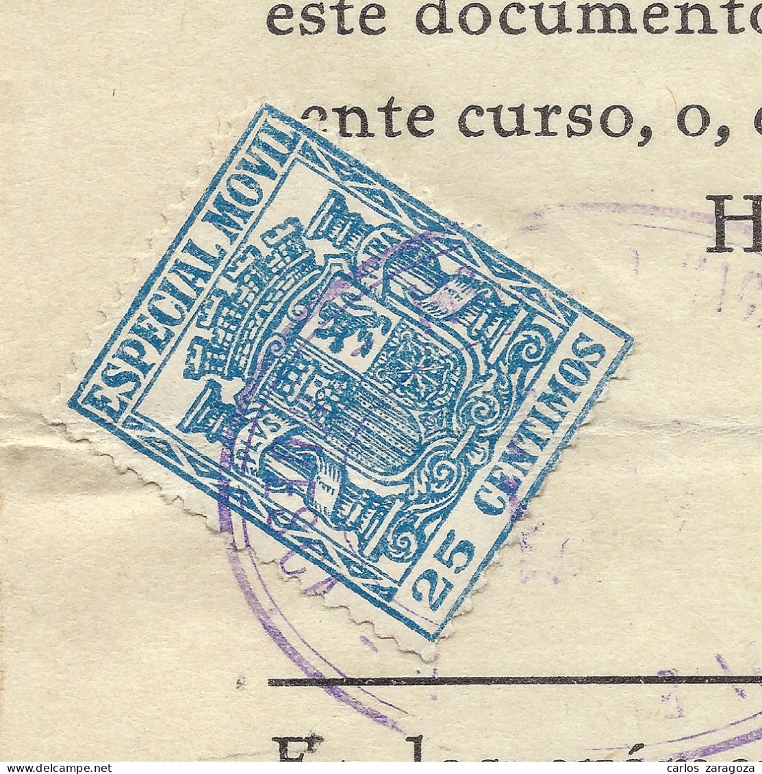 ESPAÑA 1933 República — Timbre Fiscal ESPECIAL MOVIL 25 Cts. Matrícula Enseñanza - Fiscale Zegels