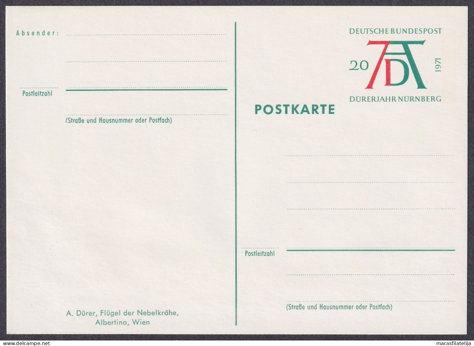 Germany, BRD 1971, Albert Dürer Year, Wing (Albertina) Mint Stationery Card - Autres & Non Classés