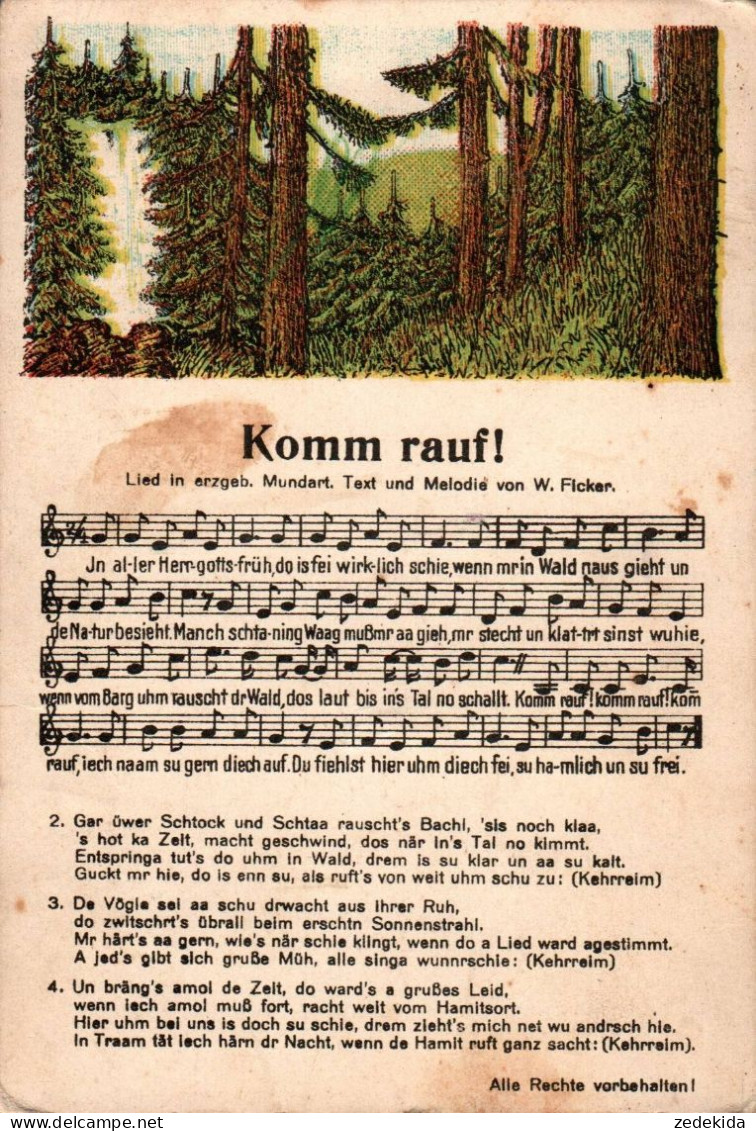 H2007 - W. Ficker Liedkarte - Komm Rauf - Erzgebirgisches Volkslied - Music And Musicians