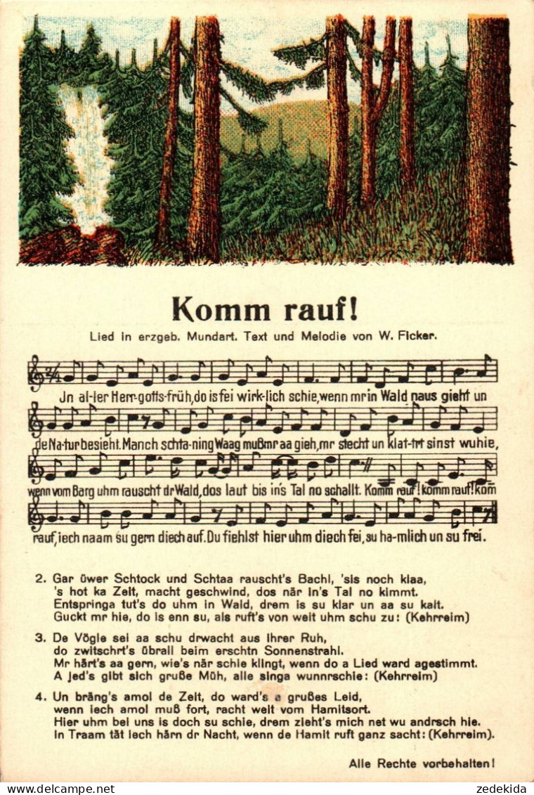 H2008 - Litho W. Ficker Liedkarte - Komm Rauf - Erzgebirgisches Volkslied - Musica E Musicisti