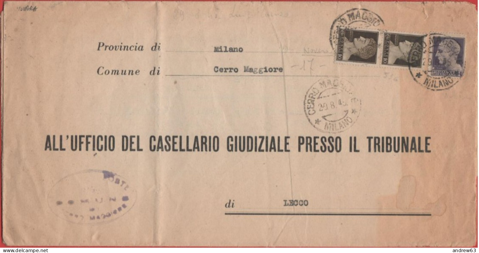 ITALIA - Storia Postale Luogotenenza - 1945 - 1 Imperiale + 2x 10c Imperiale Senza Fasci - Piego Manoscritto Tra Sindaci - Marcophilie
