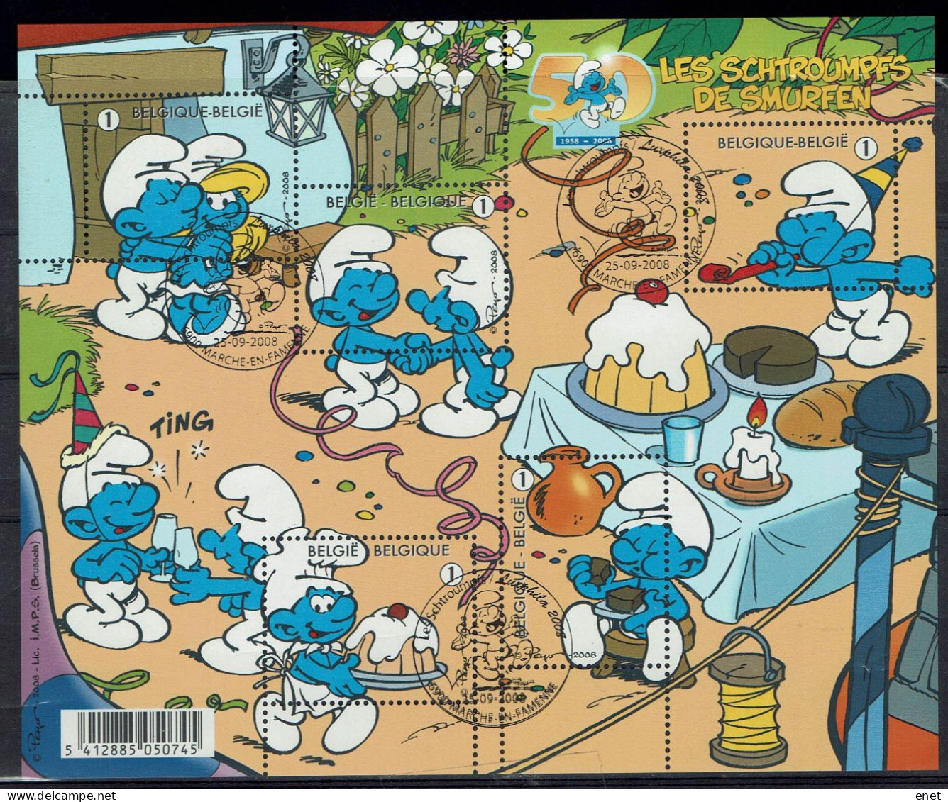 Belgie 2008 - OBP BL159° (3809/13) Smurfen - Bandes Dessinées