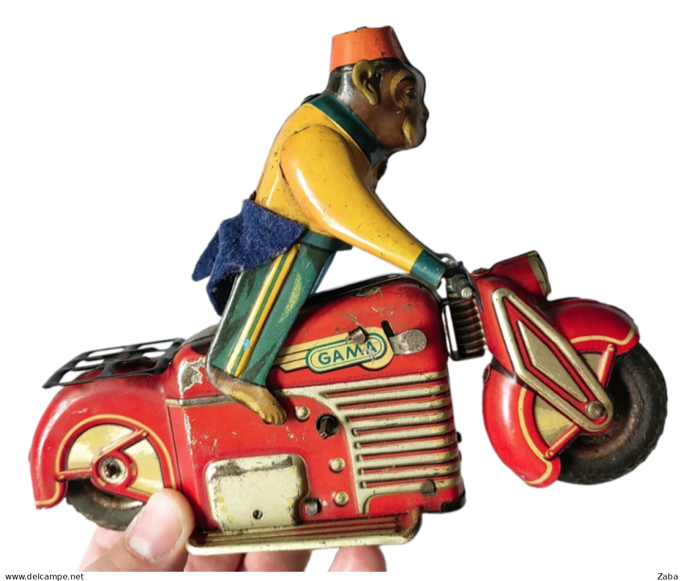 1947 Vintage Tin GAMA Monkey On Motorcycle - Oud Speelgoed