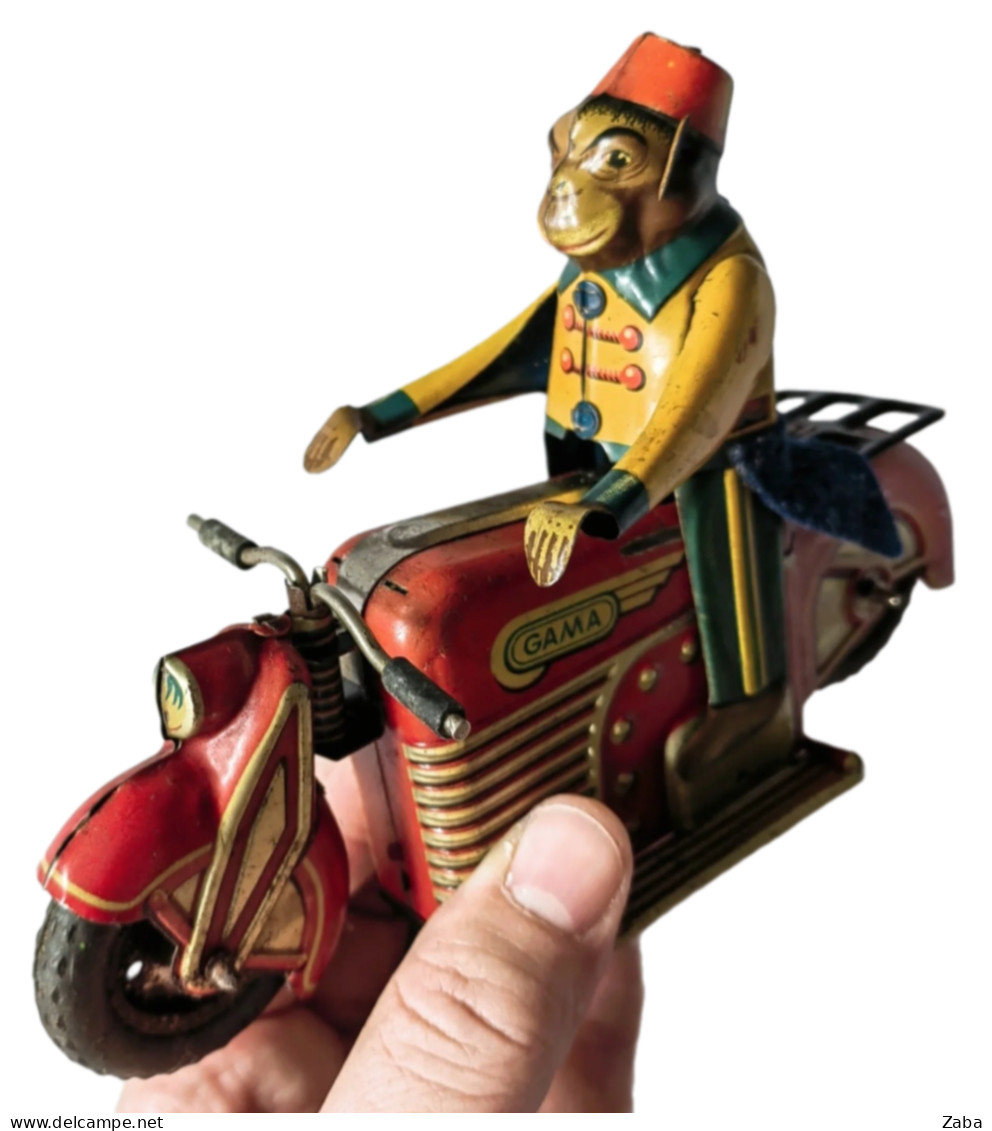 1947 Vintage Tin GAMA Monkey On Motorcycle - Toy Memorabilia