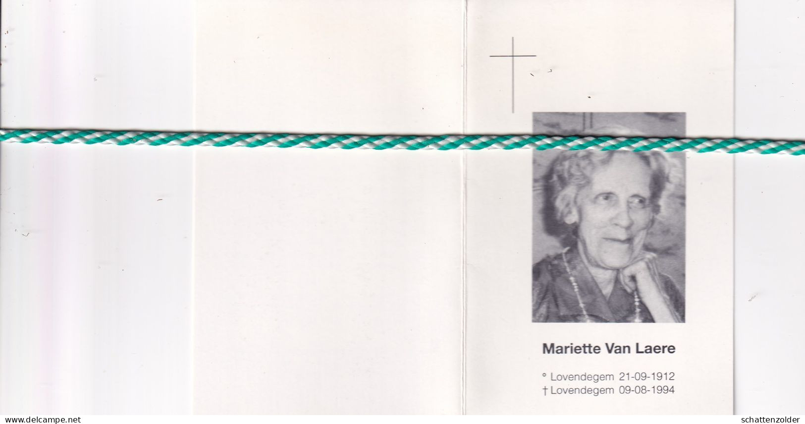 Mariette Van Laere, Lovendegem 1912, 1994. Foto - Décès