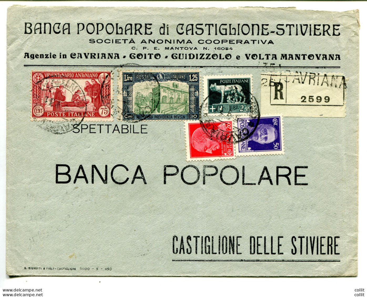 Milizia III Lire 1,25 + Complementari Su Busta Racc. Da Cavriana - Storia Postale