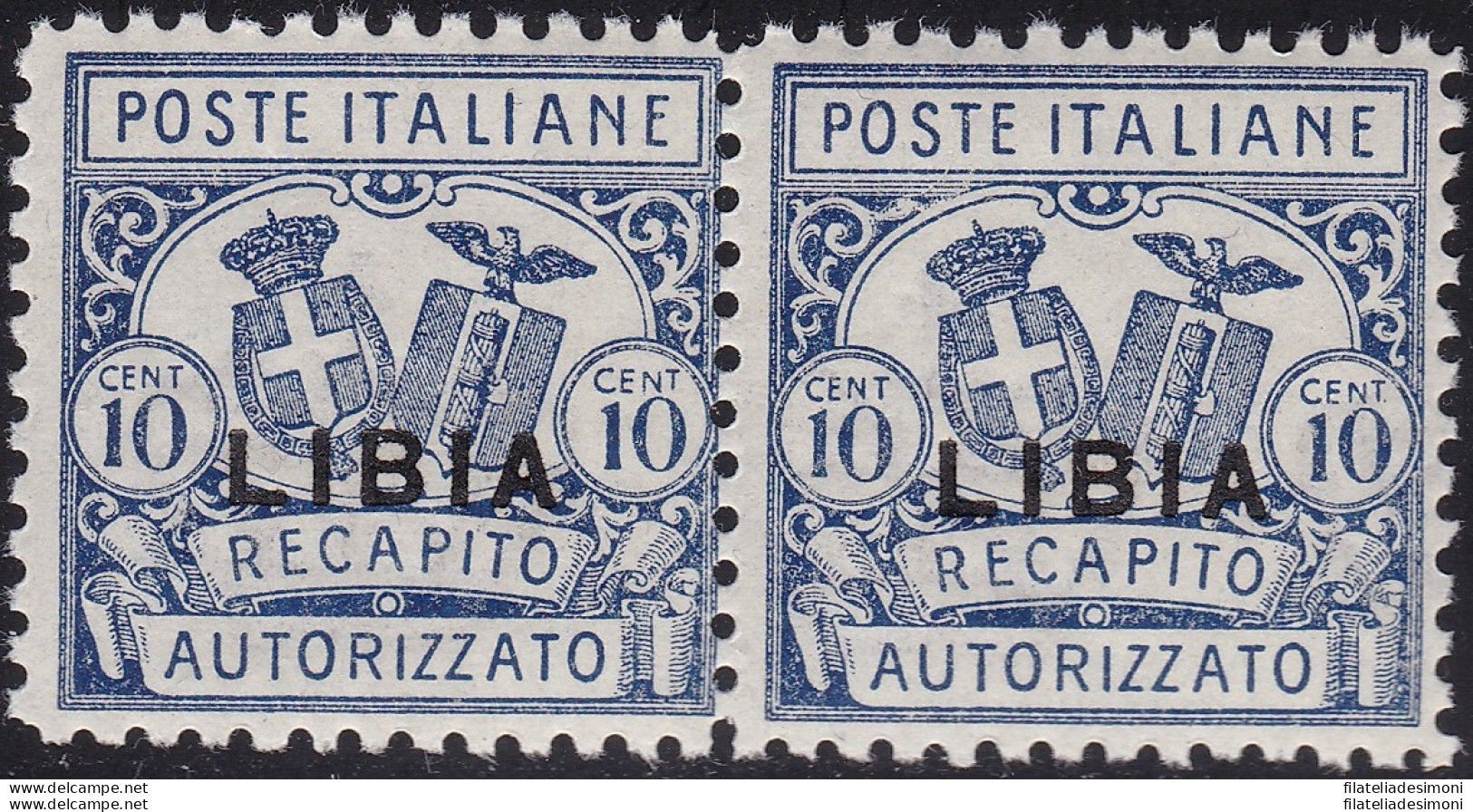 1929 LIBIA, Recapito Autorizzato N° 1 Coppia Dentellata 11 MNH/** Firma Oliva - Libia