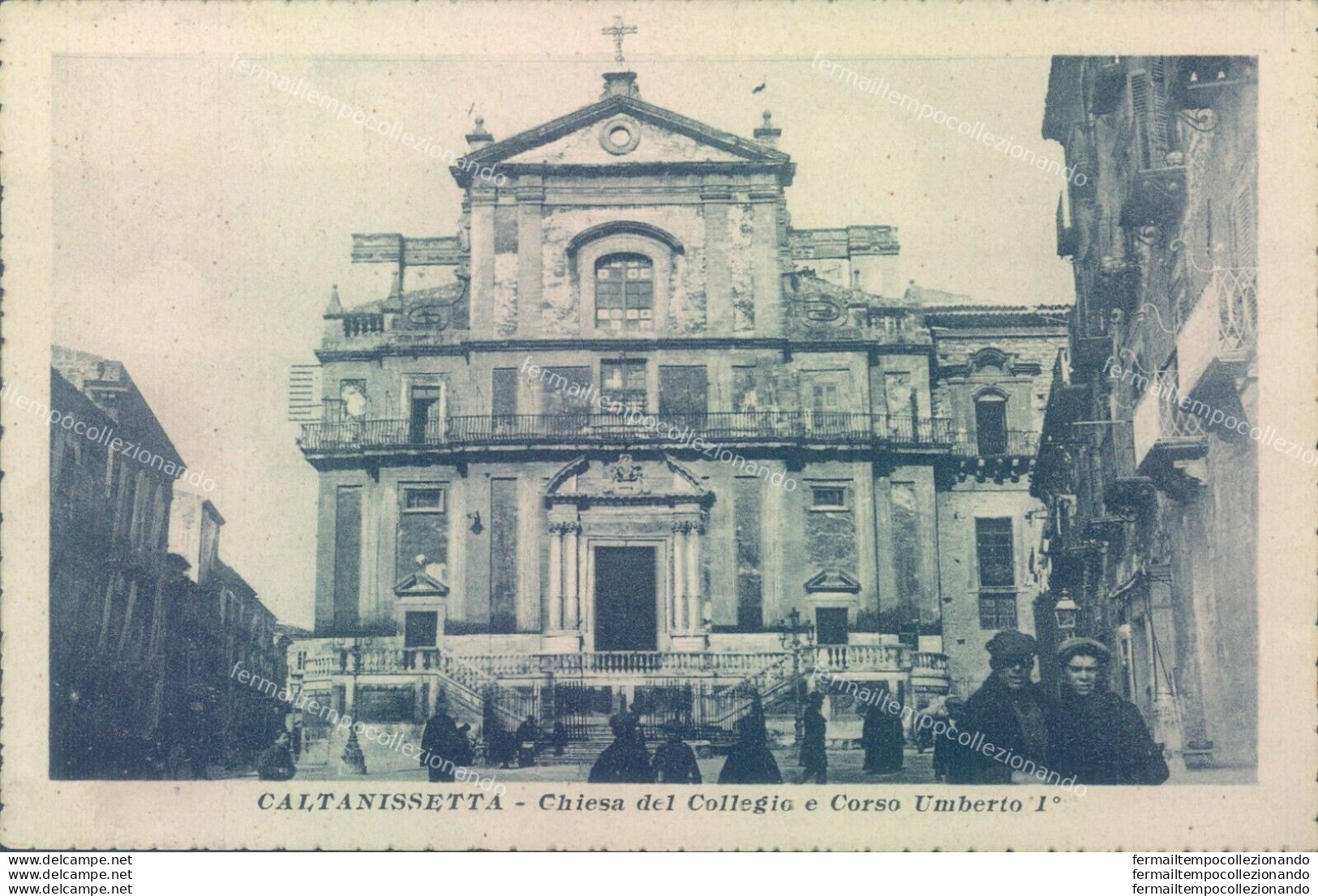 S10 Cartolina Caltanissetta Citta' Chiesa Del Collegio E Corso Umberto I 1920 - Caltanissetta