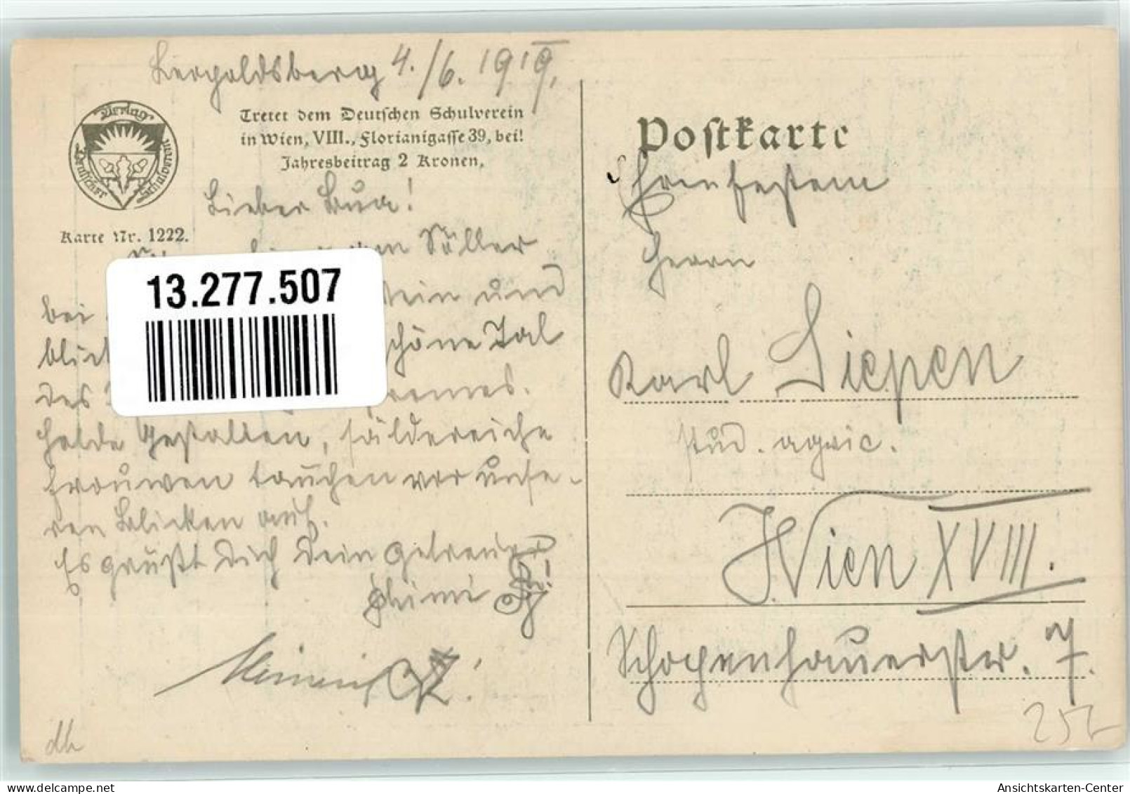 13277507 - Schubert, Franz  Liederkarte  Erster Verlust Liebespaar  Schulverein Karte Nr. 1222 AK - Köhler, Mela