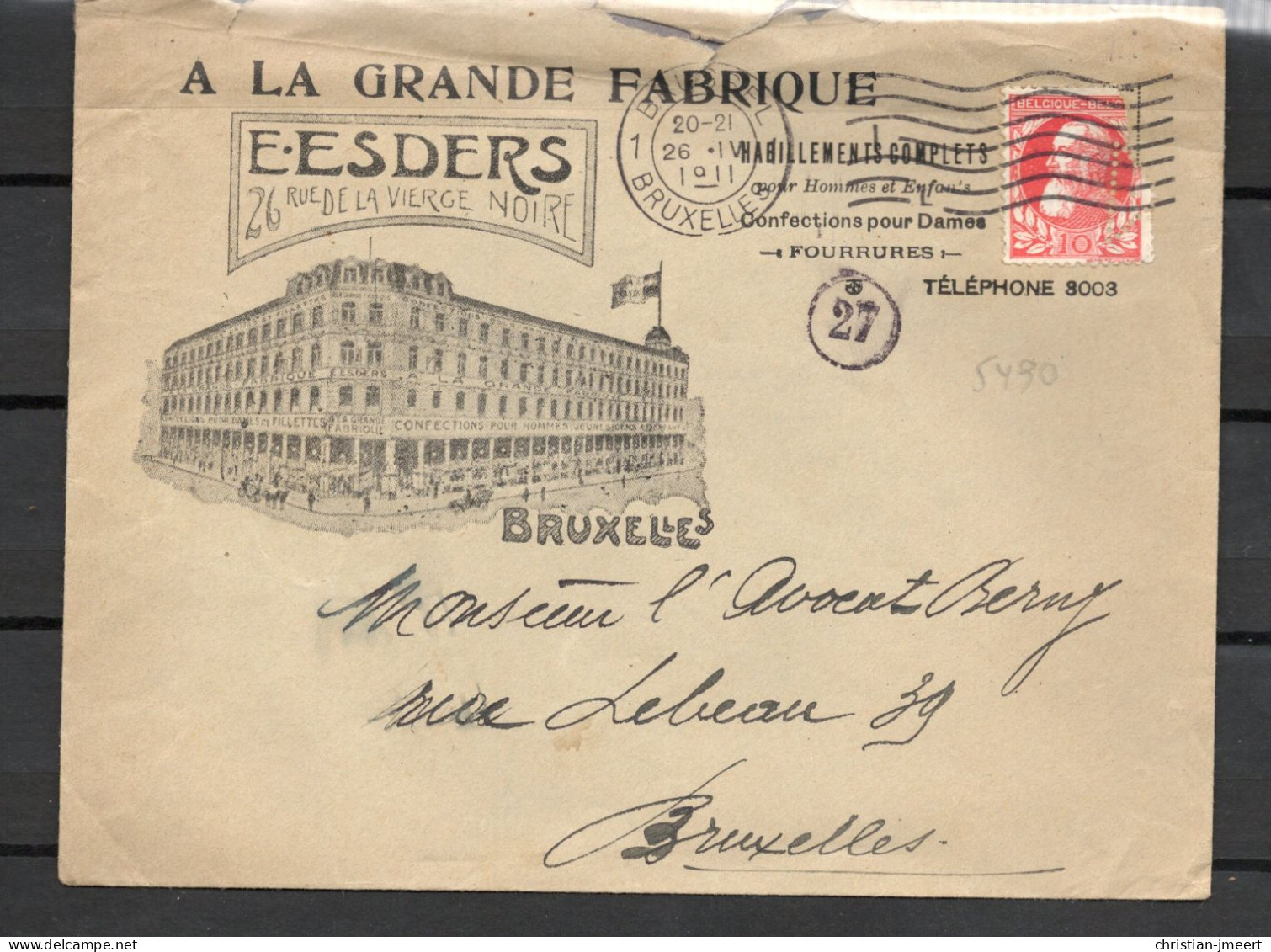 Perforé Sur Grosse Barbe Sur Lettre Publicitaire Esders 1911 - 1909-34