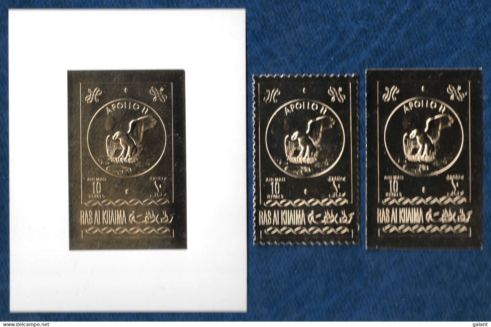 Ras Al Khaima 1969 Space Apollo 11 Eagle GOLD IMPERF S/S + PERF & IMPERF Stamps Timbres OR MNH Rare - Azië