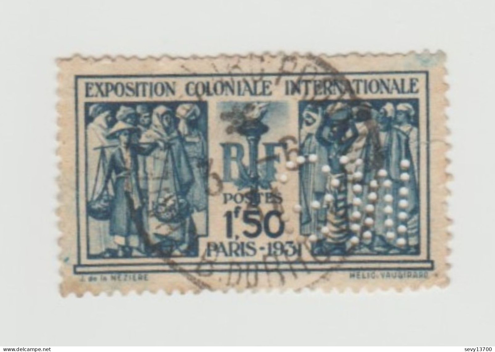 France 1931 Timbre YT N° 274 Perforé "SM" Exposition Coloniale Internationale - Oblitérés