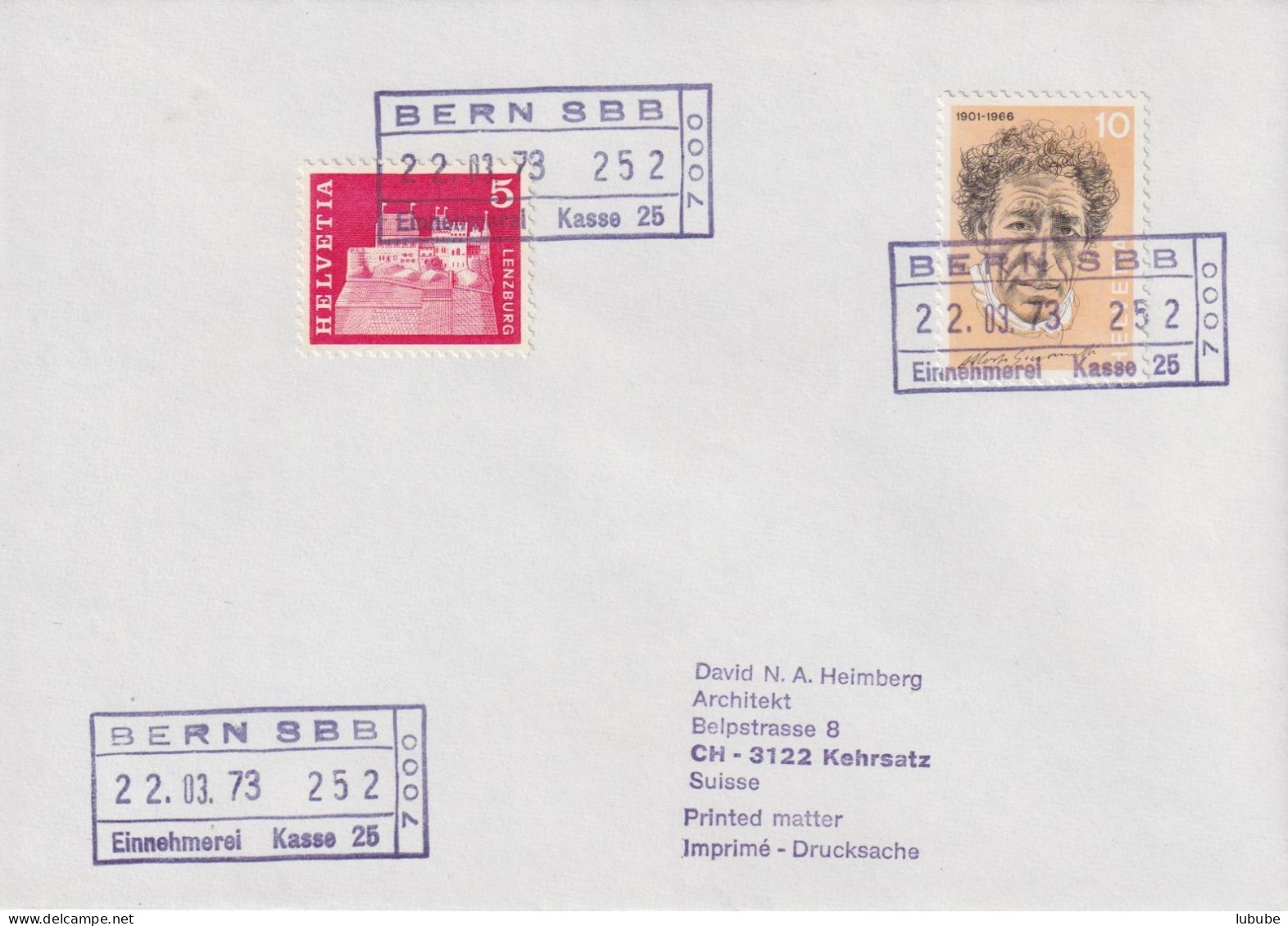Brief  Bern - Kehrsatz  (Bahnstempel Einnehmerei Kasse 25)       1973 - Briefe U. Dokumente