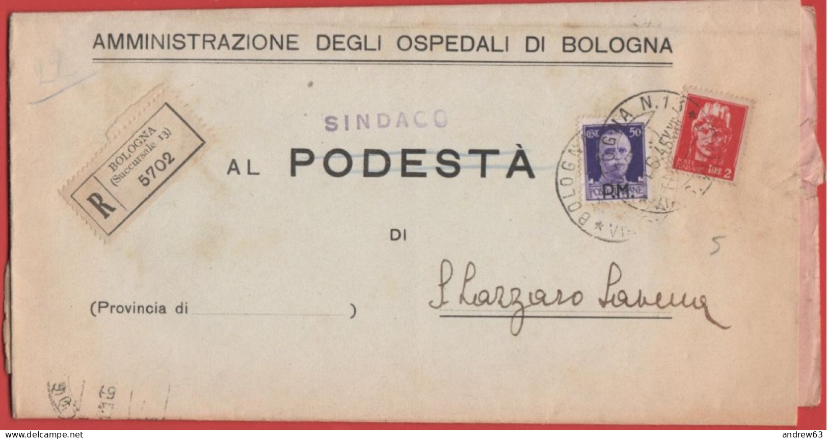 ITALIA - Storia Postale Luogotenenza - 1945 - 50c Imperiale P.M. + 2 Lire Imperiale Senza Fasci - Raccomandata + Piego M - Marcophilie