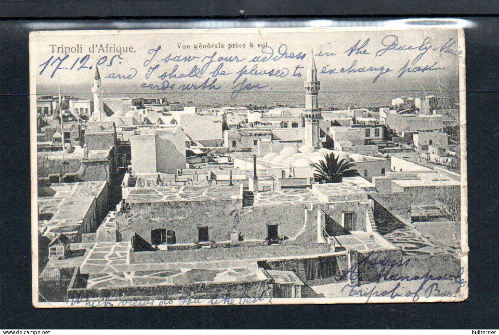 LIBYA - 1905- POSTCARD  TRIPOLI  TO PONTYPRIDD, WALES - Libye