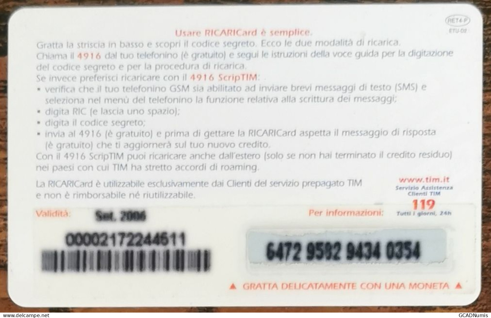 Carte De Recharge - Regala TIM Ricarica 5€ Italie 2005 ~53 - Cartes GSM Prépayées & Recharges