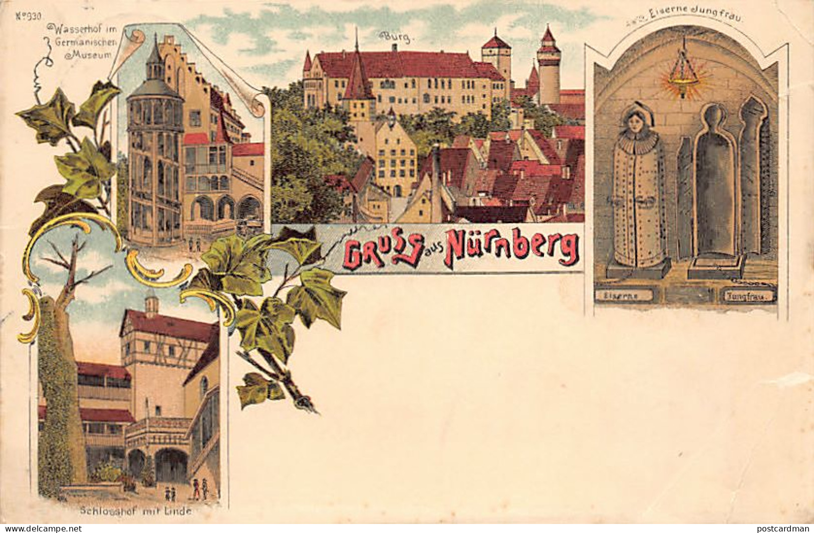 Nürnberg (BY) Litho Mehrfachansicht Wasserhof Im Germanischen Museum Burg Eiserne Jungfrau Schlosshof Mit Linde - Nuernberg