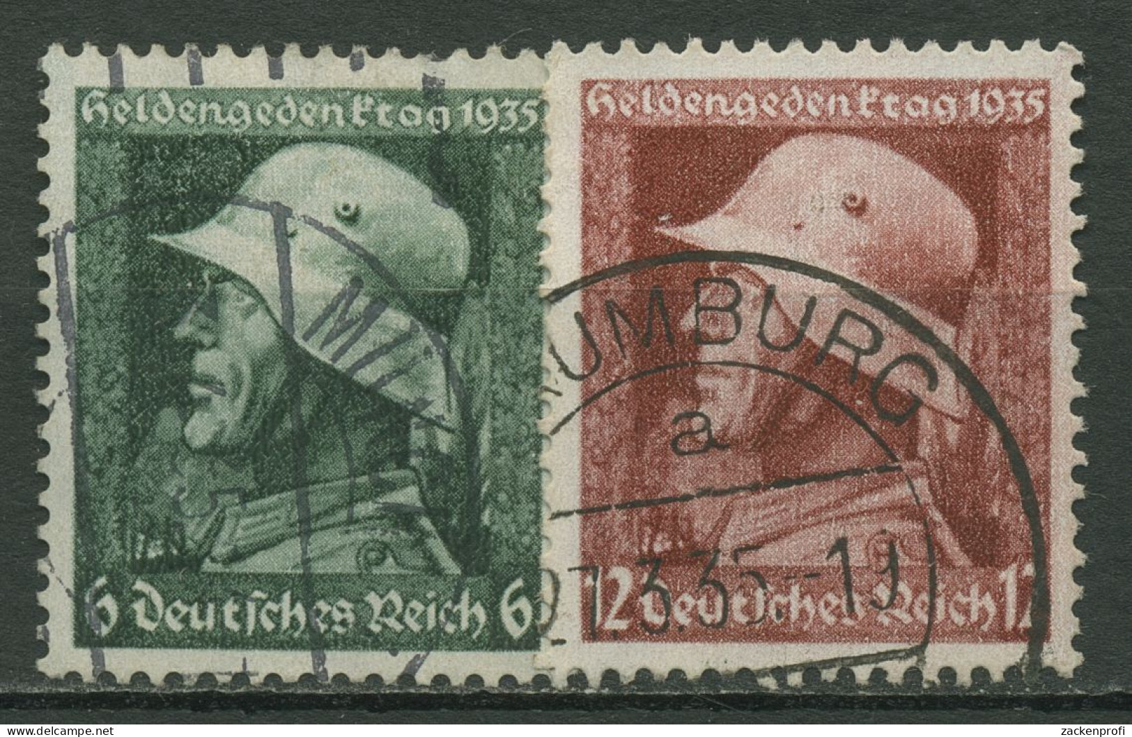 Deutsches Reich 1935 Heldengedenktag Senkr. Gummiriffelung 569/70 X Gestempelt - Gebraucht