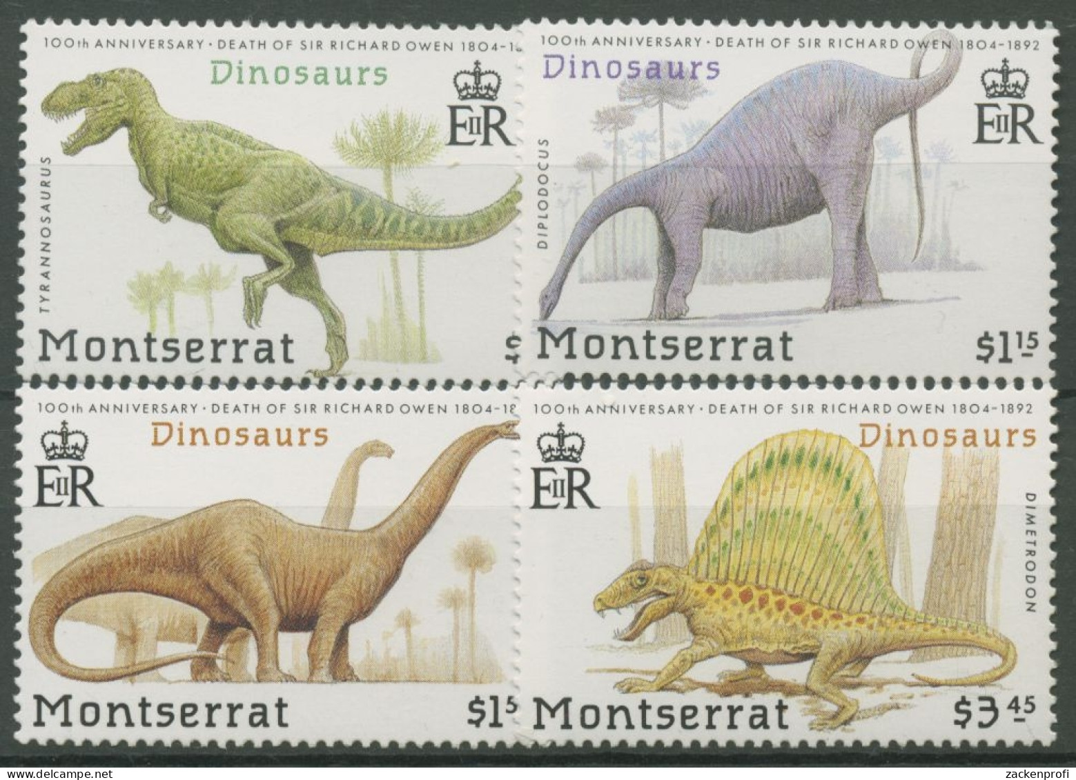 Montserrat 1992 100. Todestag V. R. Owen Zoologe Dinosaurier 833/36 Postfrisch - Montserrat
