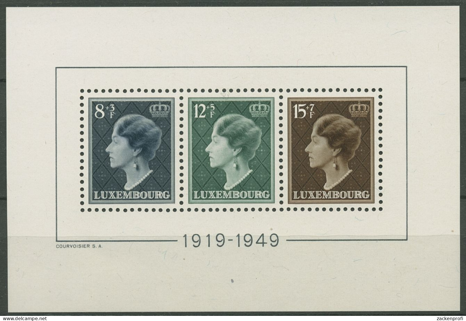 Luxemburg 1949 Herzogin Charlotte Block 7, Rückseite Fehler, Postfrisch (C95367) - Blokken & Velletjes