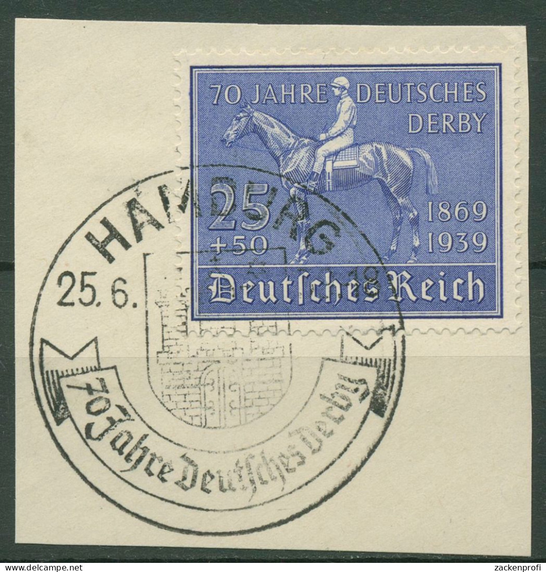 Deutsches Reich 1939 70 Jahre Deutsches Derby 698 Sonderstempel Briefstück - Oblitérés
