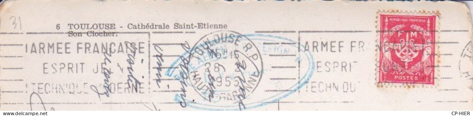 FRANCHISE MILITAIRE  FM + FLAMME ARMEE FRANÇAISE ESPRIT JEUNE TECHNIQUE MOSDERNE + CACHET BLEU - Military Postage Stamps