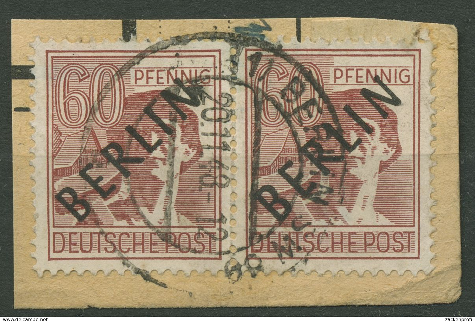 Berlin 1948 Schwarzaufdruck Bogenmarken Waagerechtes Paar 14 Auf Briefstück - Gebraucht