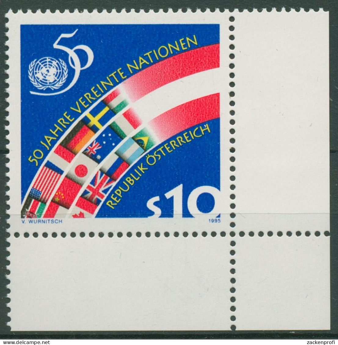 Österreich 1995 Vereinte Nationen UNO Flaggen 2162 Ecke Postfrisch - Unused Stamps