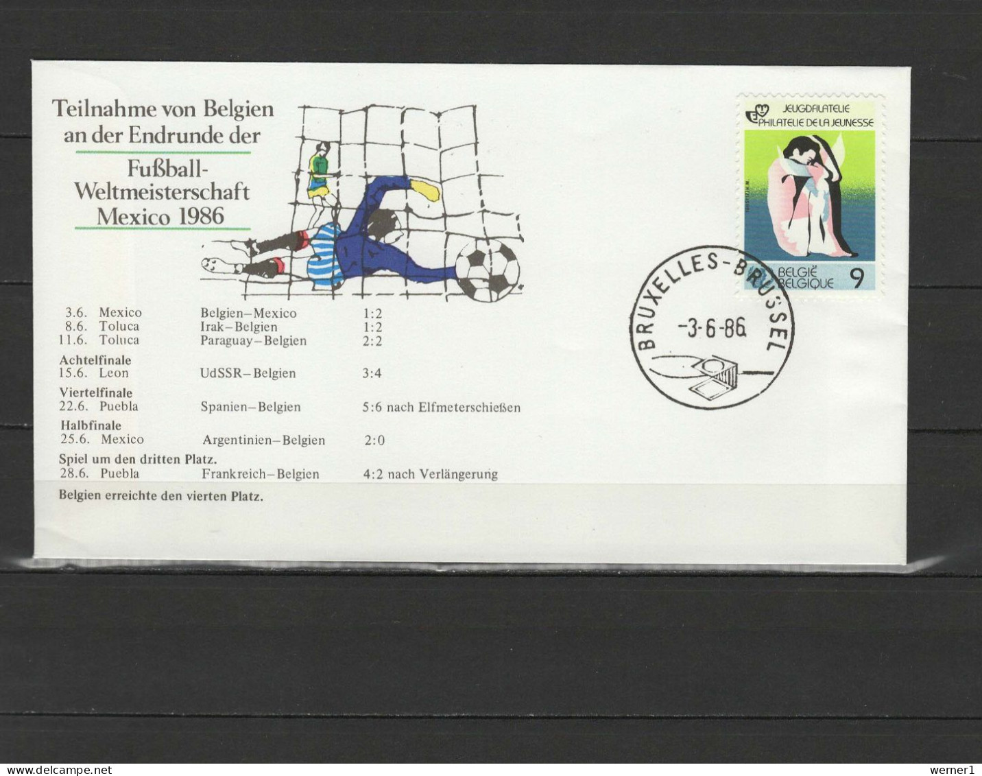 Belgium 1986 Football Soccer World Cup Commemorative Cover With Results Of The Belgium Team - 1986 – México