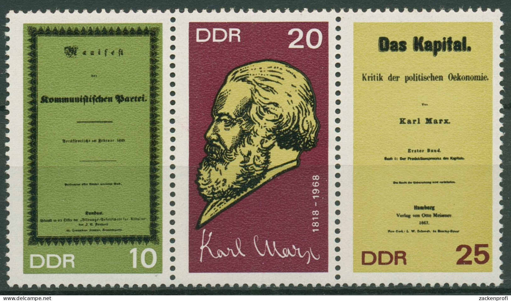 DDR 1968 Karl Marx Das Kapital 1365/67 A ZD Postfrisch - Neufs
