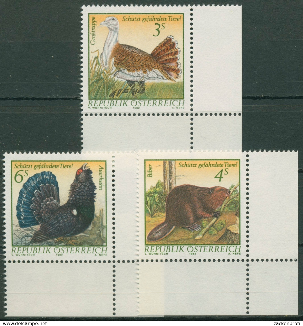 Österreich 1982 Tiere Wildtiere Großtrappe Biber Auerhahn 1717/19 Ecke Postfri. - Unused Stamps