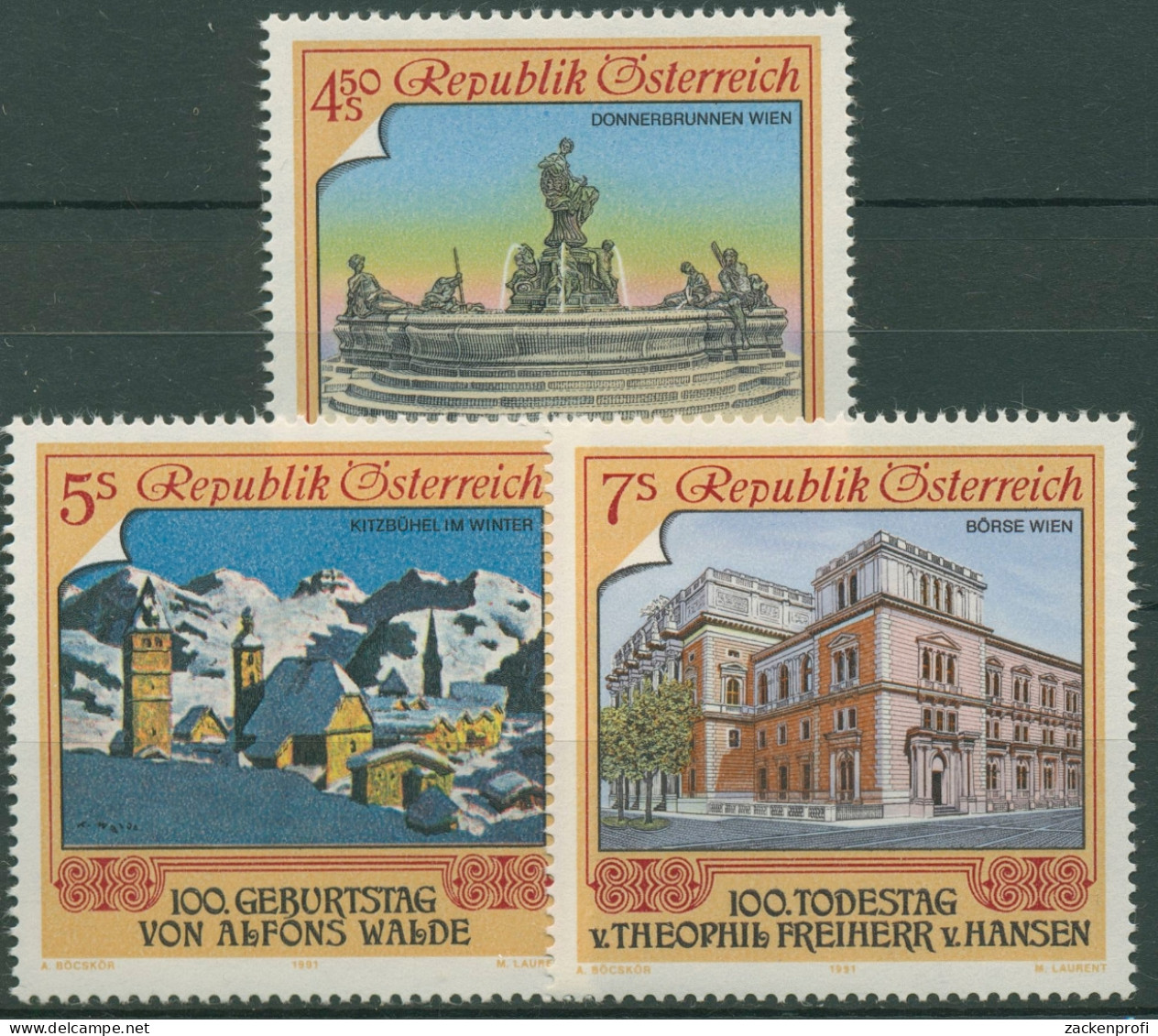 Österreich 1991 Bildende Kunst Brunnen Börse Wien Kitzbühel 2017/19 Postfrisch - Unused Stamps