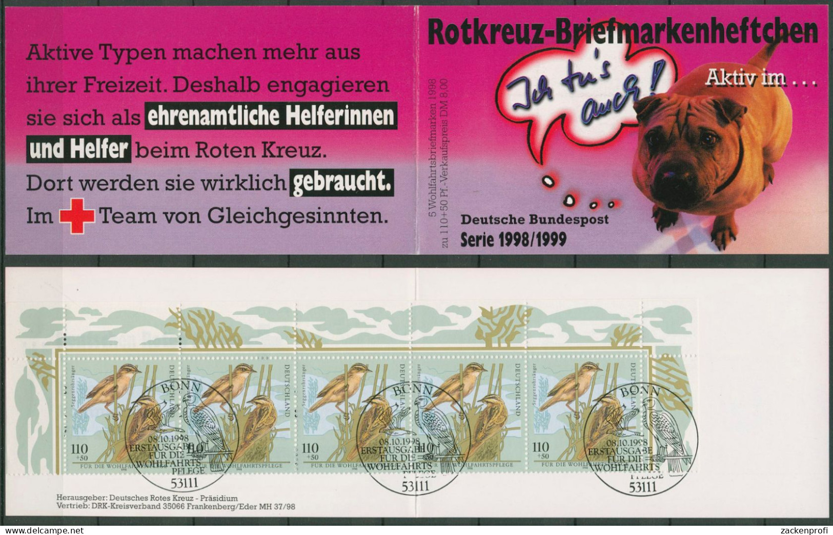 Bund Rotes Kreuz 1998 Vögel Markenheftchen MH 27 (2018) ESST Bonn (C99907) - Andere & Zonder Classificatie